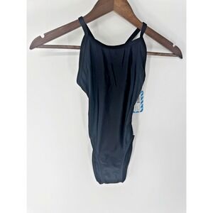 iSwim Essential Solid Thin Strap One Piece Comp Swimsuit Black Youth Girls 24Y